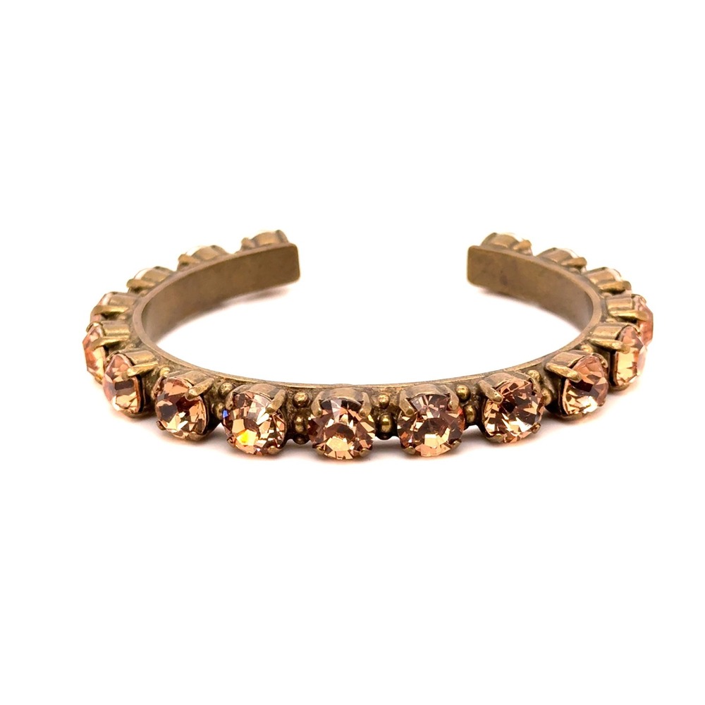 Sorrelli Champagne Crystal Antique Brass Tone Cuff Bracelet Vintage Style